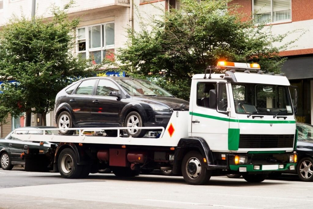 a car on a tow truck